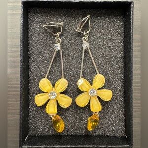 Yellow Flower Drop non peircing Earrings